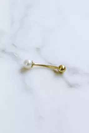 14K Solid Gold Round Fresh Water Pearl Ball Snug Rook Eyebrow Navel Daith Banana Curved Barbell Piercing 16g 18g