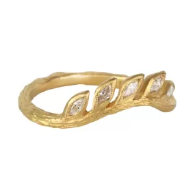 22K Gold & Diamond Marquise Curved Wheat Ring