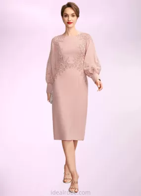 Alice Sheath/Column Scoop Neck Knee-Length Chiffon Lace Mother of the Bride Dress With Beading Sequins STK126P0015020