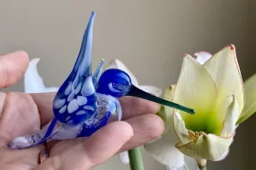 Blue Glass Hummingbird with Infused Ash