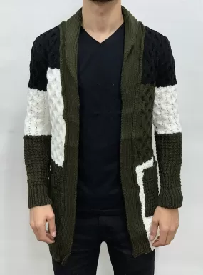 Buyer's Choice Sweater - Cardigan - Khaki Olive And White - KA2045