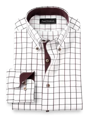 Comfort Stretch Non-Iron Check Dress Shirt With Contrast Trim - Brown