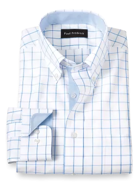 Comfort Stretch Non-Iron Check Dress Shirt With Contrast Trim - Light Blue