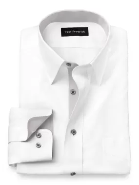 Comfort Stretch Non-iron Solid Dress Shirt With Contrast Trim