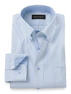 Comfort Stretch Non-Iron Stripe Dress Shirt With Contrast Trim - Blue