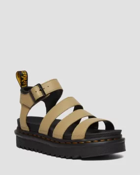 Dr. Martens Women's BLAIRE PISA LEATHER STRAP SANDALS (Pale Olive)