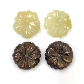 Golden Brown Chocolate YELLOW Sheen SAPPHIRE Gemstone Carving : 33.15cts Natural Untreated Sapphire Hand Carved FLOWER 14mm 4pcs