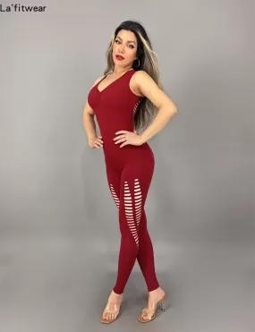 La Fitwear Jumpsuit Laser Cut Wine