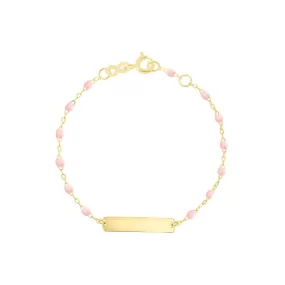 Little Gigi Baby Pink bracelet, Rectangle plaque, Yellow Gold, 5.1"