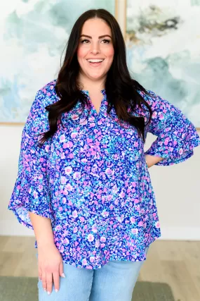 Lizzy Bell Sleeve Top in Navy and Pink Floral