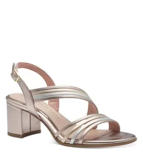 Marco Tozzi Womens Gold Metallic Block Heel Sandal - 2-28351-42