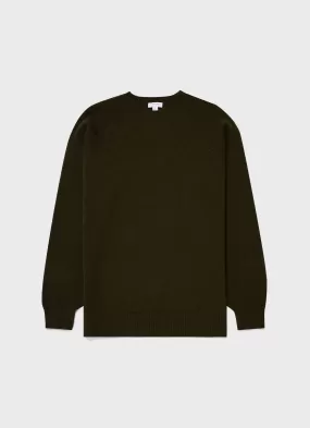 Men's Lambswool Crew Neck Jumper in Dark Olive