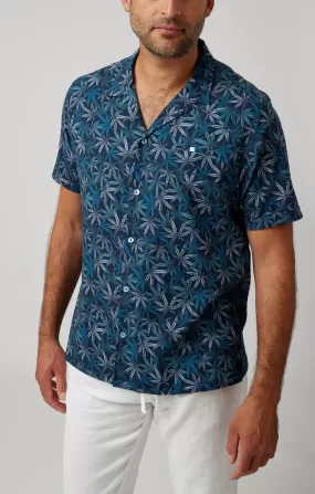 Navy Leaves Short Sleeve Resort Shirt