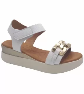 Oh My Sandals Womens Leather White Platform Wedge Chain Summer Sandal - 5419