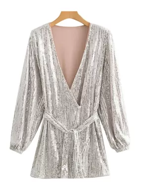 Sequin Wrap Mini Dress